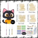 24 Sets Halloween Craft Kits Black Cat Crafts DIY Hanging Ornaments with Sticker and Ribbon Pumpkin Moon Corn Paper Hanging Decor for Halloween Party Decoration