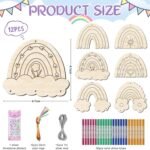 12 Pack Wind Chime Kit for Kids Make Your Own Wind Chime DIY Wood Arts and Crafts Decorative Coloring Wooden Hanging Ornaments for Girls Boys Home School Activity Party Supplies(Boho Rainbow)