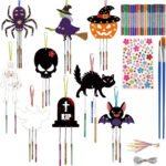 9pcs Hallowene Wind Chime Crafts Kits for Kids DIY Wood Summer Wind Chime Make Your Own Fish Bone Wind Chime DIY Coloring Wooden Arts and Crafts Summer Activities for Kids 9-12