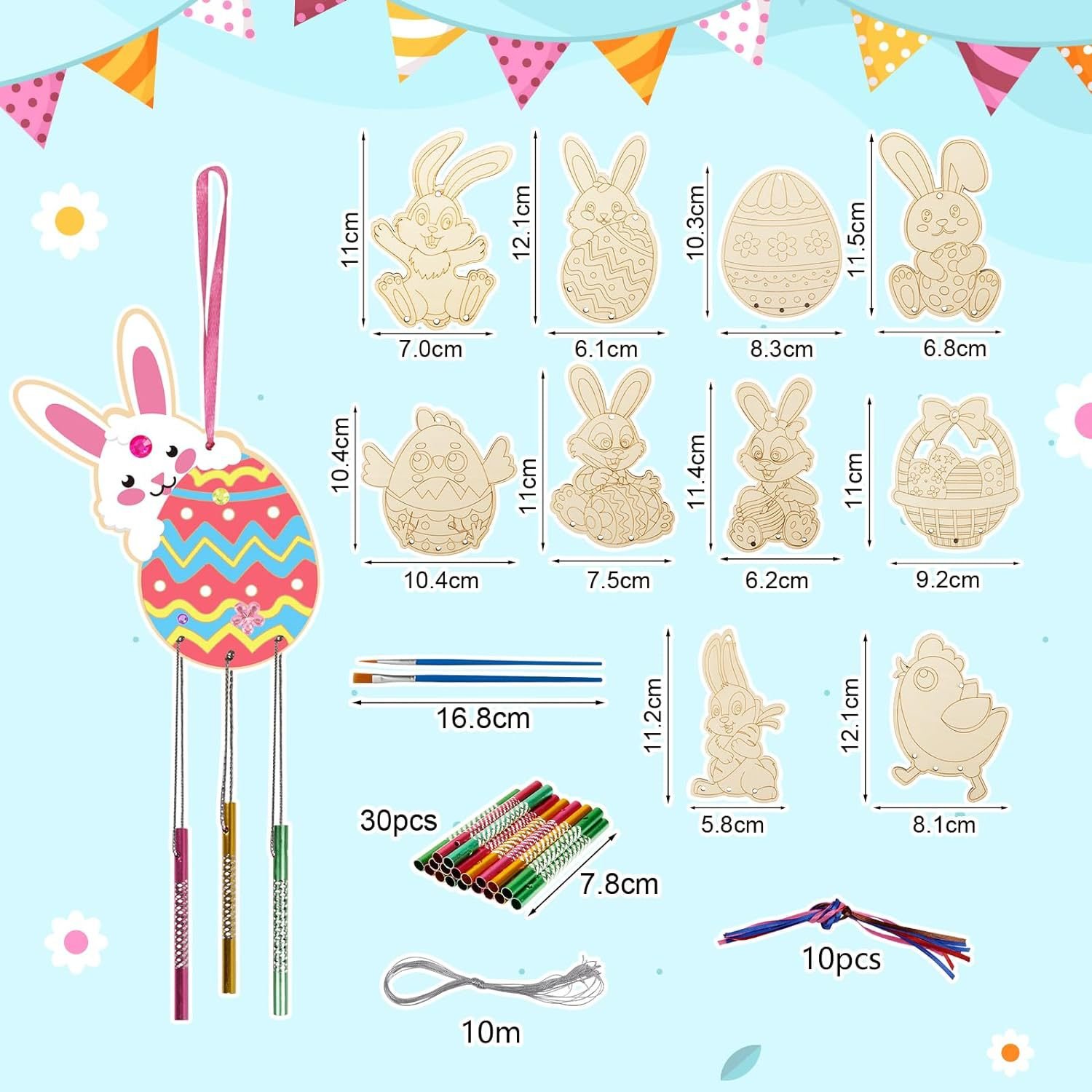Unfinished Easter Wooden Wind Chime Blank Small Eggs Hanging Decorations For Children's Home Decoration, Christmas Birthday Gifts for Kids Unfinished Easter Wooden Wind Chime Blank Small Eggs Hanging Decorations For Children's Home Decoration, Christmas Birthday Gifts for Kids - Image 1