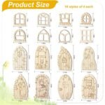 48 Pcs Fairy Door Wooden Garden Doors Craft Mini Window Fairy House DIY Kit Unfinished Miniature Door for Home Party Decoration
