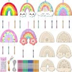 12 Pack Wind Chime Kit for Kids Make Your Own Wind Chime DIY Wood Arts and Crafts Decorative Coloring Wooden Hanging Ornaments for Girls Boys Home School Activity Party Supplies