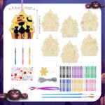 Halloween Wooden Paint Craft Kit, Handmade Decoration, Wind Chimes, Set of 12, Pumpkin, Black Cat, Painting, Freely Indoor, Decoration, DIY, Craft, Kids, Painting, Parties