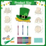12 Pack St. Patricks Day Wind Chime Kit for Kids, Make You Own Lucky Irish Day Wind Chimes Shamrock Rainbow Wooden Ornaments for Children DIY Coloring Paint Saint Patrick's Day Wooden Art and Craft