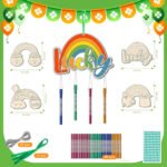 12 Pack Wind Chime Kit for Kids Make Your Own Wind Chime DIY Wood Arts and Crafts Decorative Coloring Wooden Hanging Ornaments for Girls Boys Home School Activity Party Supplies(St. Patrick's Day)