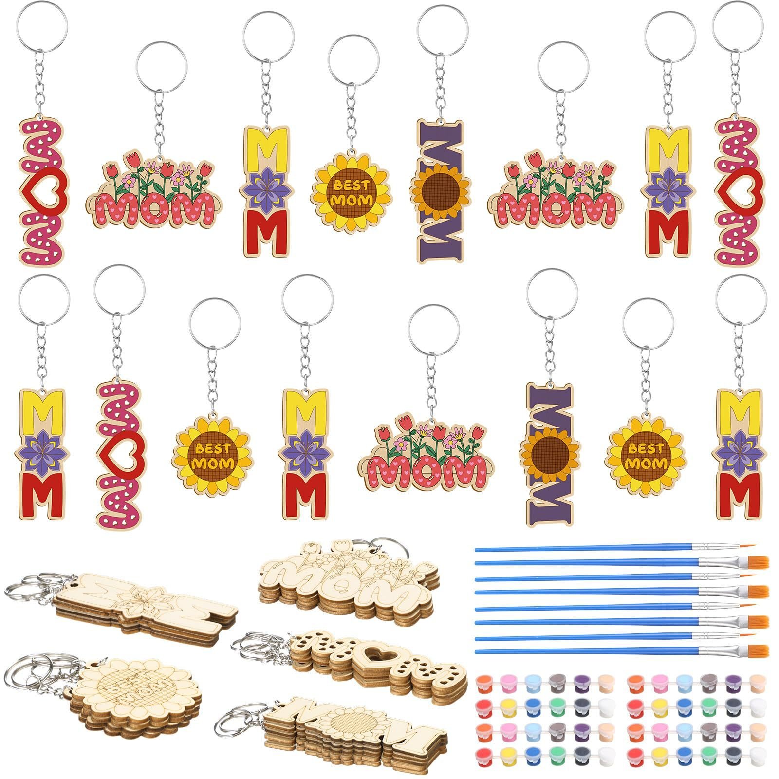 DIY Mom Keychain for Mother's Day, Craft Kits, 12 Pieces DIY Mom Keychain for Mother's Day, Craft Kits, 12 Pieces - Image 1