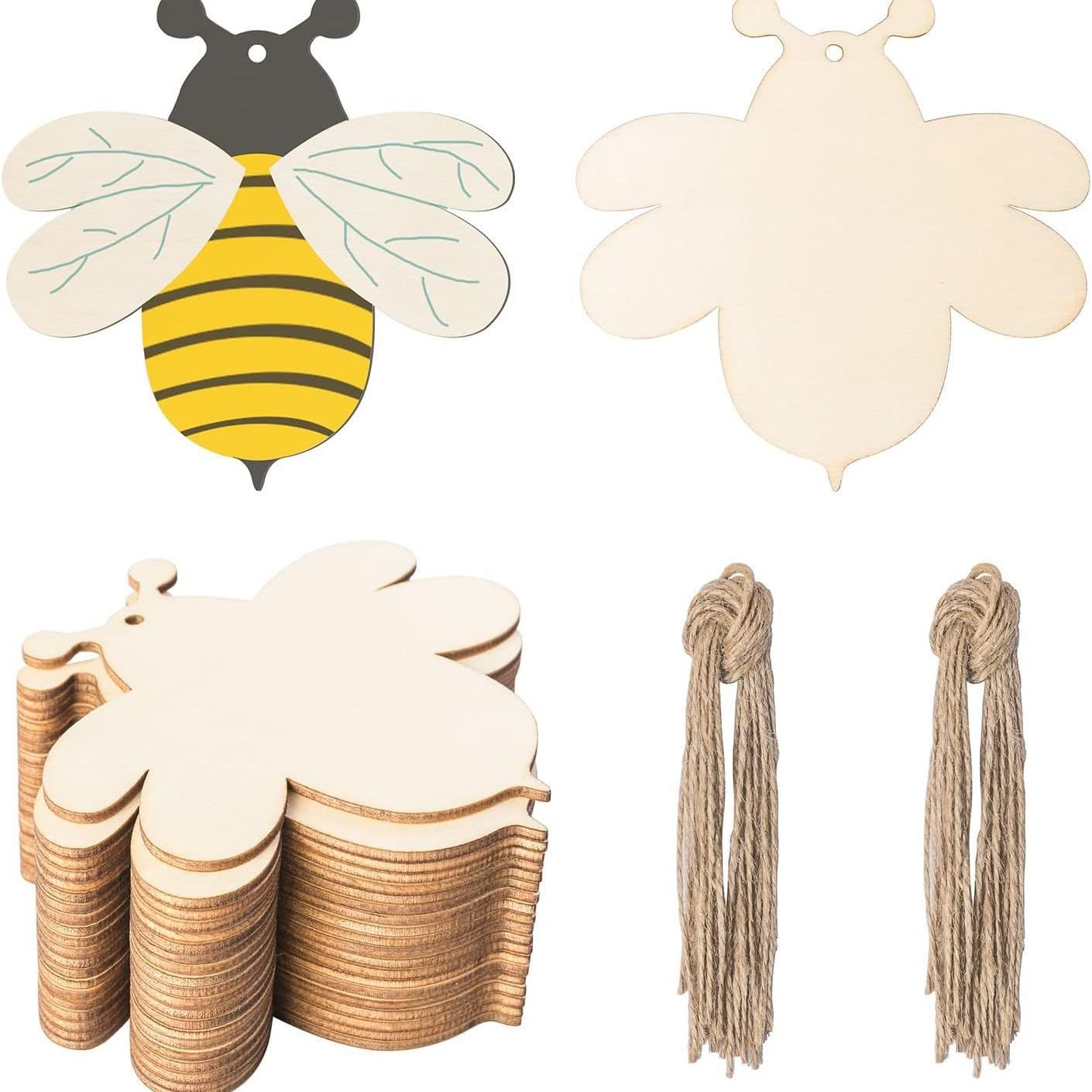 10PCS Cute Bee Shaped Blank Wood Slice Craft Material Unfinished Wooden Blank Animal Shaped Decorations 10PCS Cute Bee Shaped Blank Wood Slice Craft Material Unfinished Wooden Blank Animal Shaped Decorations - Image 1