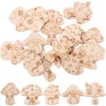 25 Pieces Mushroom Wood Slices DIY Wooden Crafts Hanging DIY Supplies Wooden Shapes To Paint Unfinished Home Disc Beige Poplar Board