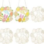 Xmas Decorations Easter Wooden Ornaments For Tree Happy Easter Egg Bunny Chick Cutouts Wood Hanging Ornament Spring Easter Wooden Slice Decorations For Party Home Classroom