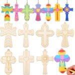 Unfinished Wooden Baptism Cross Hanging Ornaments, Blank DIY Paintable Cross Blanks for Kids Drawing, Home Party Decor