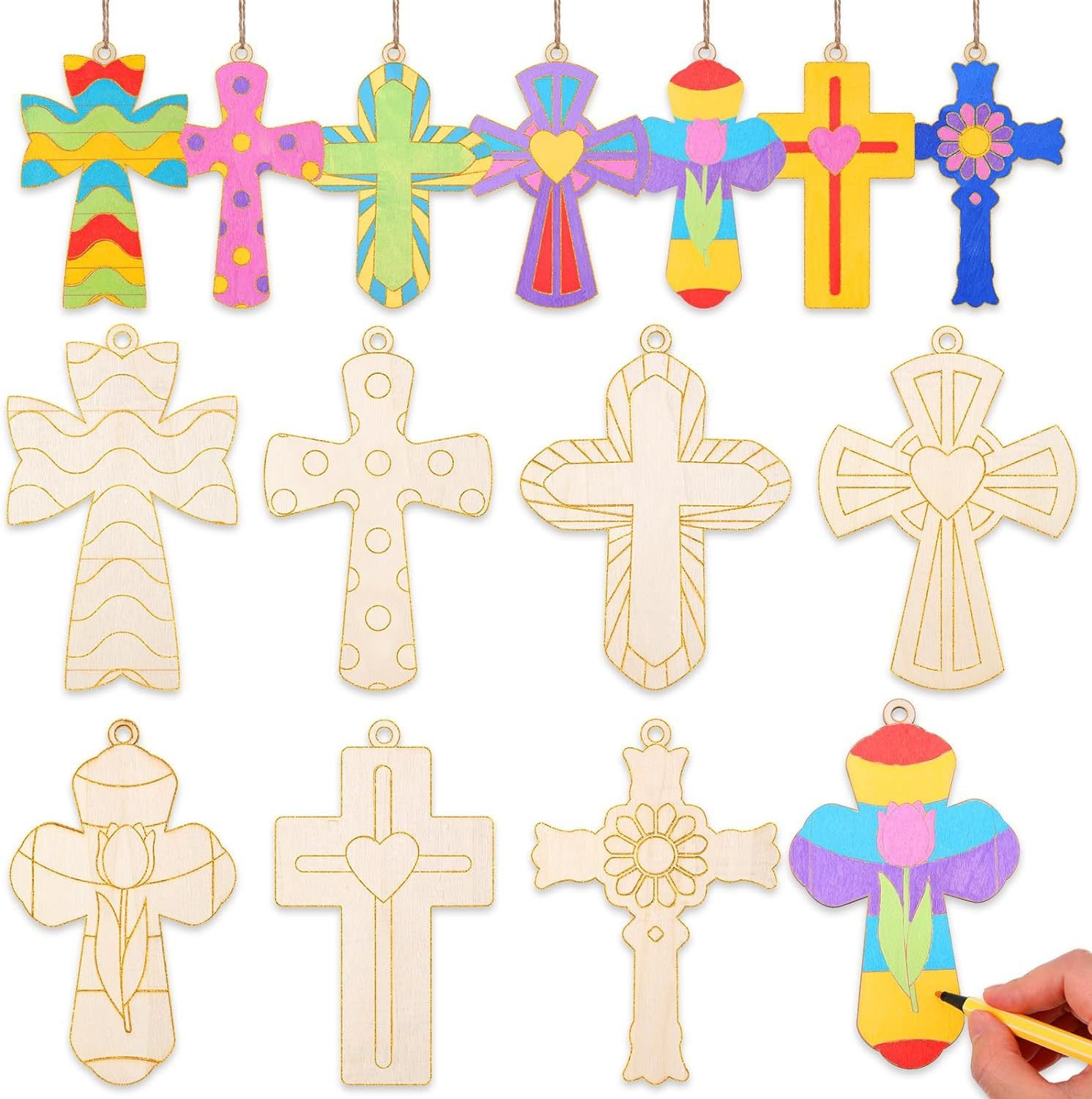 Unfinished Wooden Baptism Cross Hanging Ornaments, Blank DIY Paintable Cross Blanks for Kids Drawing, Home Party Decor Unfinished Wooden Baptism Cross Hanging Ornaments, Blank DIY Paintable Cross Blanks for Kids Drawing, Home Party Decor - Image 1