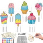24 Sets Mandala Wood Wind Chimes Craft for Kids Color Your Own Windchime DIY Unfinished Wooden Hanging Ornaments Coloring Wind Chime for Kids Gifts School Home and Party Supplies