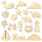 Unfinished DIY Wooden Making Kit Shell Seahorse Mermaid Sea Animal Charms Natural Wood Slices Seashell Accents - Image 2