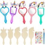 Unfinished Diy Wooden Mirror Children Handheld Mirror Princess Makeup Mirror Children Birthday Party Decoration Gift Girls